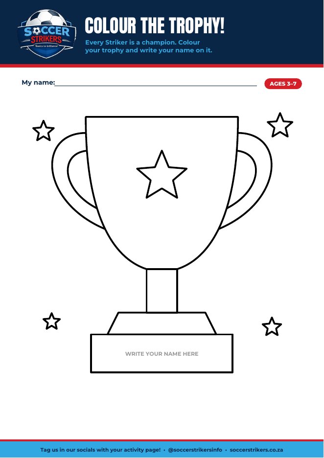 Preview of the Soccer Strikers colour the trophy printable
