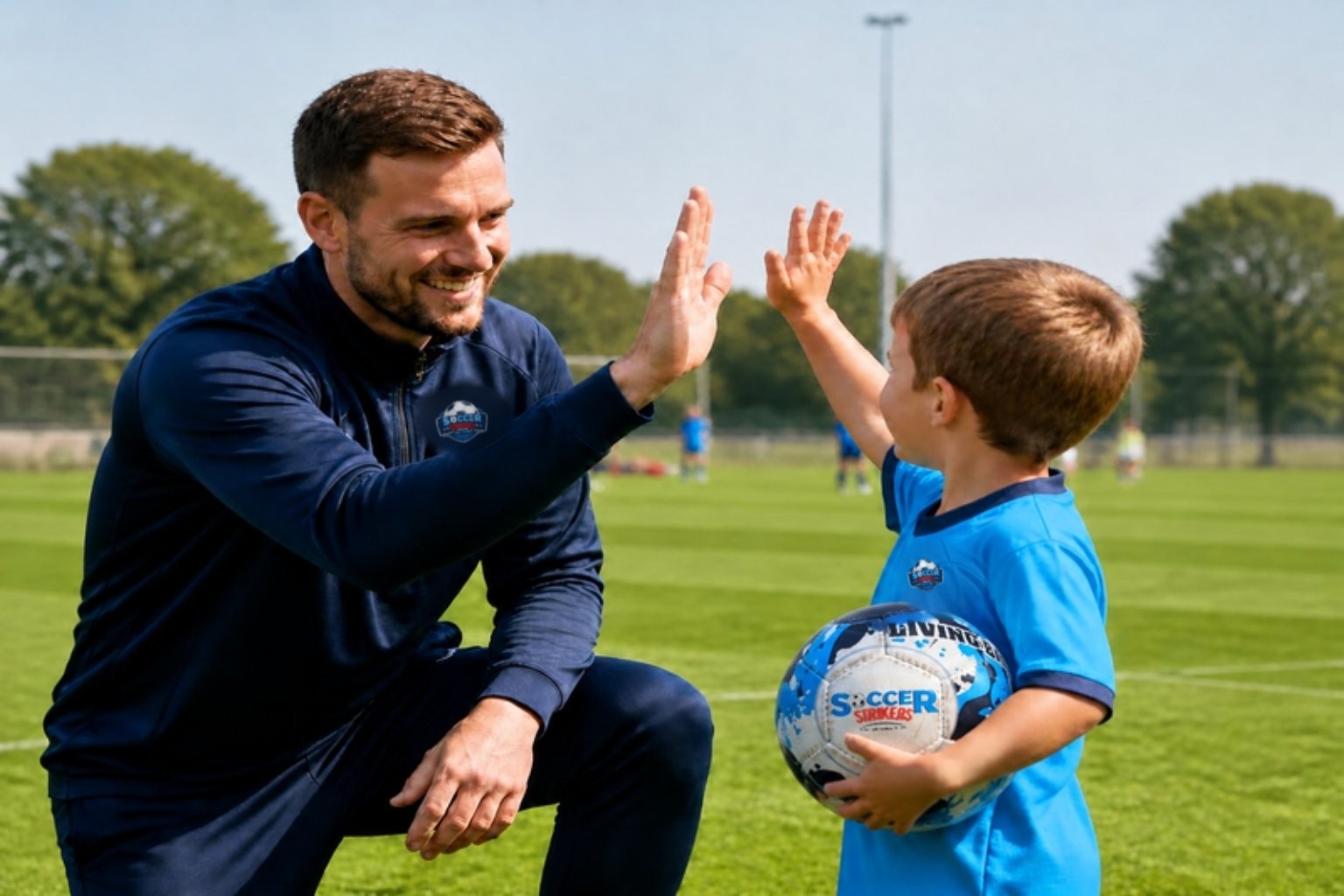A coach giving a young player a high five
