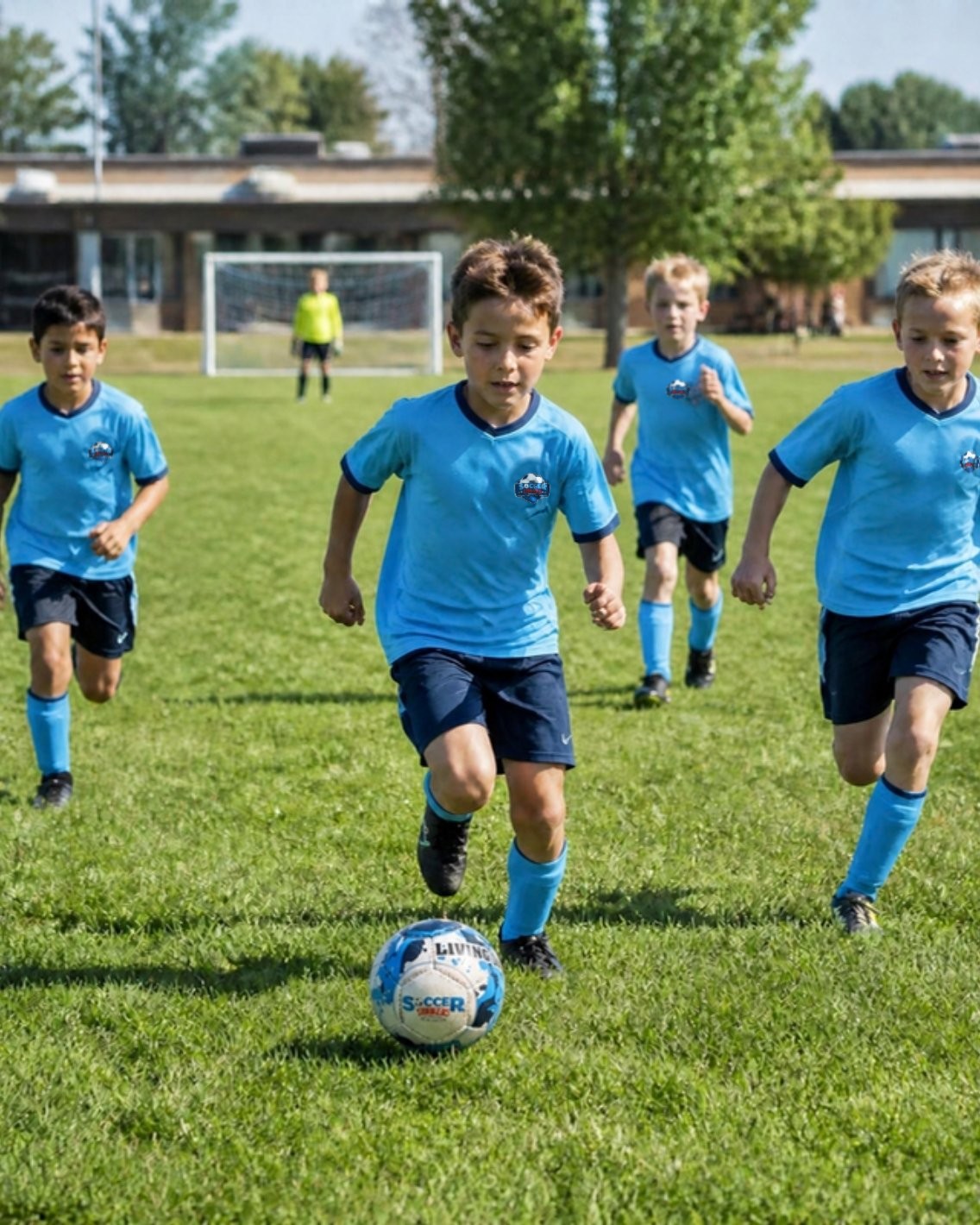 Boys in Soccer Strikers kit running after the ball in a small-sided game